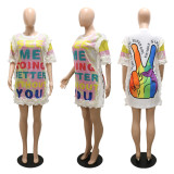 Fashion Casual Print Letter Velvet Sequin Dress