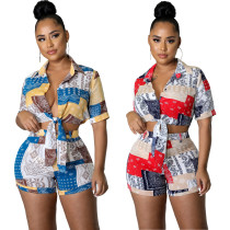 Fashion Casual Print Lace-Up Two-Piece Set