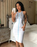 vest personality striped print sexy dress with hips
