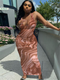 U-Neck Spring/Summer Ripple Print Dress
