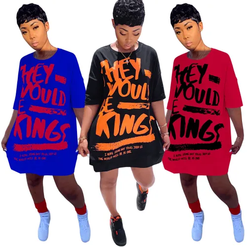 Letter Doll Sleeve Loose Oversized T-Shirt Dress