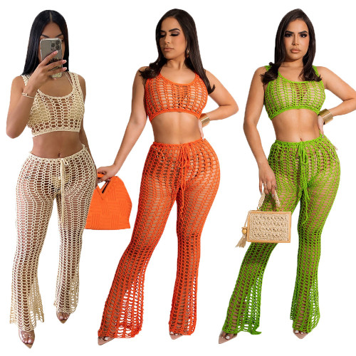 Sexy Slim Fit Cutout Knit Hand Hook Cutout Casual Suit