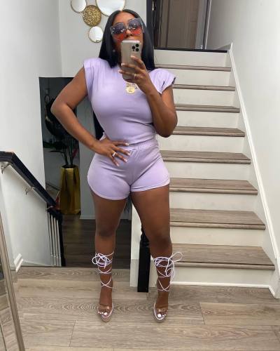 Sports Women's T-Shirt Shoulder Pads Pants Hem Split Two-Piece Set