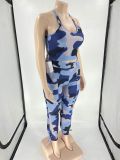 Large Size Print Fashion Sexy Sling V-Neck Pants Casual Two-piece Set