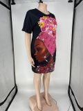 Oversized Printed Loose Pocket Midi Dress