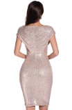 Deep V Neck Solid Sequin Dress
