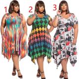 Fashion Plus Size Women Print Irregular Slim Fit Pocket Dress