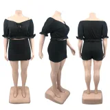 Plus size women's solid color sexy one-shoulder culottes spun cotton two-piece set