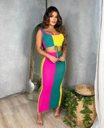 Fashionable pit strip stitching bright skirt suit