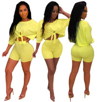 Women's Fashion Sports Leisure Bow Navel Shower Two-piece Set