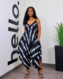 Positioning Print Fashion Loose Sling Slit Jumpsuit