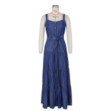 women's denim suspender maxi skirt