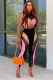 Women's Color Blocking Mesh Sexy Tank Top Trousers Two-Piece Set