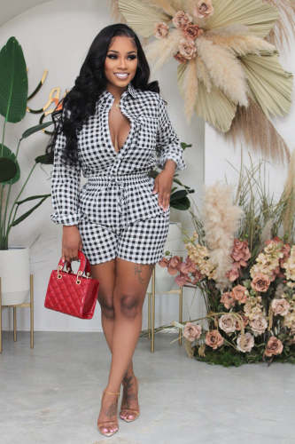 Women's Plaid Print Shirt Two Piece
