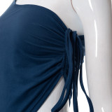 Women's Solid Color One Shoulder Vest Drawstring Irregular Short Skirt Suit