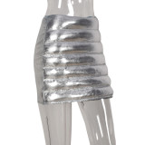 Women Splash-proof Zipper Glossy Cotton-filled Skirt Mini Skirt8177DN