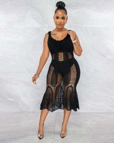 Sexy Cutout Camisole Blouse Hook Knit Dress