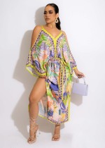 suspenders boho print dress NK312