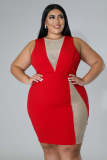 Fat woman plus size women's clothing mesh hot drill stitching deep V sleeveless elastic hip skirt