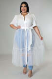 Fat Woman Plus Size Women's Chiffon Mesh Crinkle Top Casual Dress