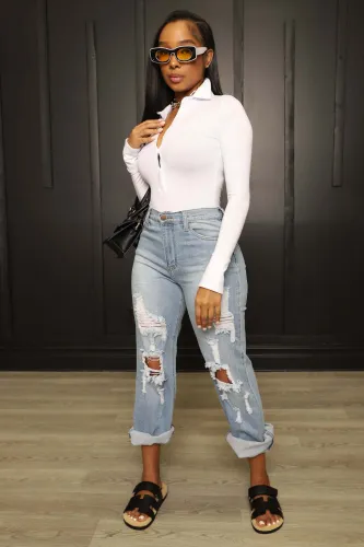 Fashionable denim loose high hip all-match jeans
