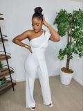 Fashion Casual One Shoulder Back Invisible Zipper Sleeveless Wide Leg Jumpsuit