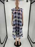 Women's Colorful Plaid Sleeveless Open Lined Tie Back Dress