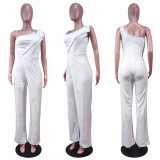Fashion Casual One Shoulder Back Invisible Zipper Sleeveless Wide Leg Jumpsuit