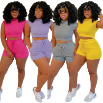 Ladies Suit Shorts T-Shirt Suit Solid Color Sports Casual Style