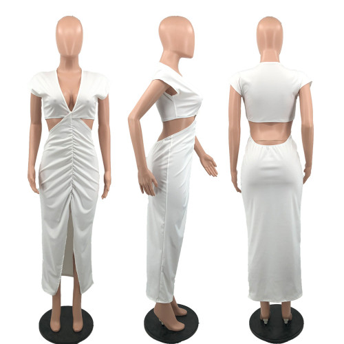 Feature Fashion Show Waist Slit Sexy Slim Fit Ruched Dress