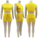 Ladies Suit Shorts T-Shirt Suit Solid Color Sports Casual Style