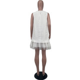 Loose mesh hem sleeveless maxi dress with lining