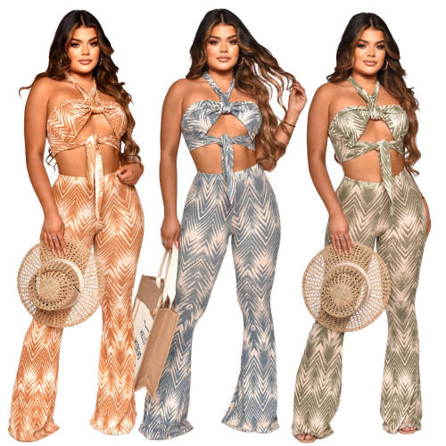 Holiday Wrap Straight Pants Thread Print Two-Piece Set