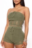 Women's Casual Sexy Wrap Chest Shorts Sweater Two Piece Set