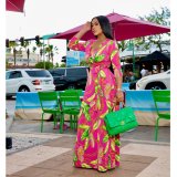 Women's Sexy V-Neck Beautifully Printed Plus Size Floor Length Dress