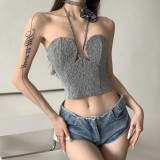Women's fashion halter neck sexy low-cut nightclub hot girl slim vest