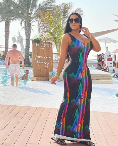 Sexy Ladies Summer Fashion Print Slim Fit Low Cut Sexy Long Dress
