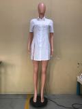 Women's Fashion Sexy Slit Suit Collar Shirt Sleeve Short Sleeve Top