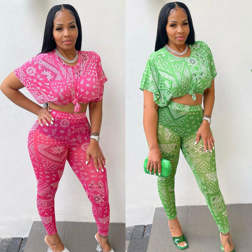 Cute fashion mesh print two-piece set