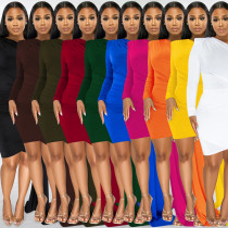 Fashion Solid Color Single Sleeve Casual Diagonal Neck Dress