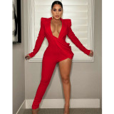 Fashion New Sexy Solid Color Tight V-Neck Long Sleeve Jumpsuit