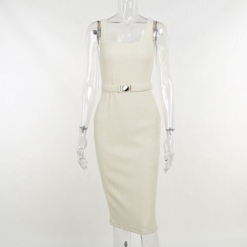Round neck vest metal buckle belt dress sexy temperament suspender dress