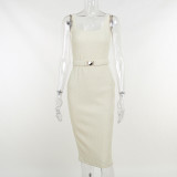 Round neck vest metal buckle belt dress sexy temperament suspender dress