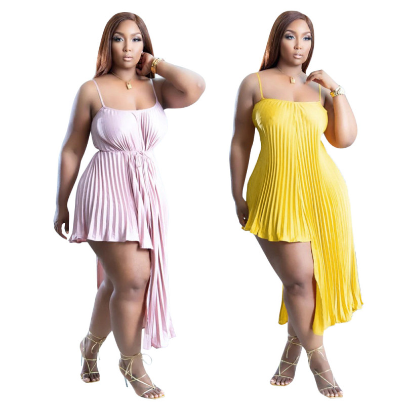 Fashion Wrap Chest Sleeveless Sling Comfortable Loose Pleated Plus Size Dress