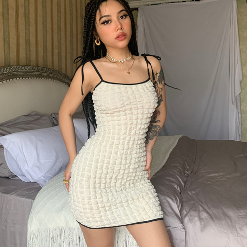 Lace-Up Bubble Solid Dress