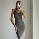 Round neck vest metal buckle belt dress sexy temperament suspender dress