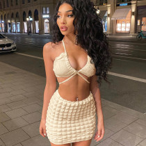 Lace-Up Halter Skirt Bubble Lounge Set Lace-Up Halter Skirt Bubble Lounge Set