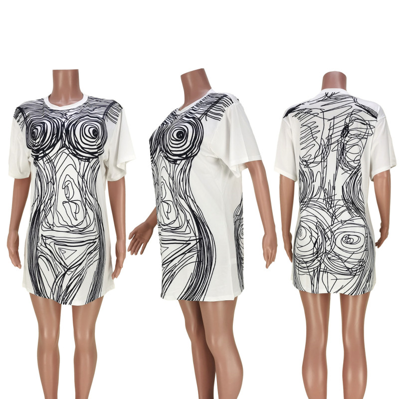 line art body painting dress top