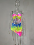Sexy Nightclub Skinny Cutout Irregular Tube Top Colorful Sequin Dress