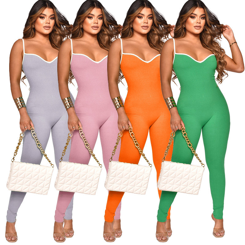 Multicolor Covered Sexy Suspender Trousers Jumpsuit